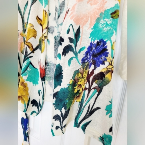 Moth by Anthropologie Women's Linen/Cotton Floral Cardigan with Belt XS - Picture 10 of 16